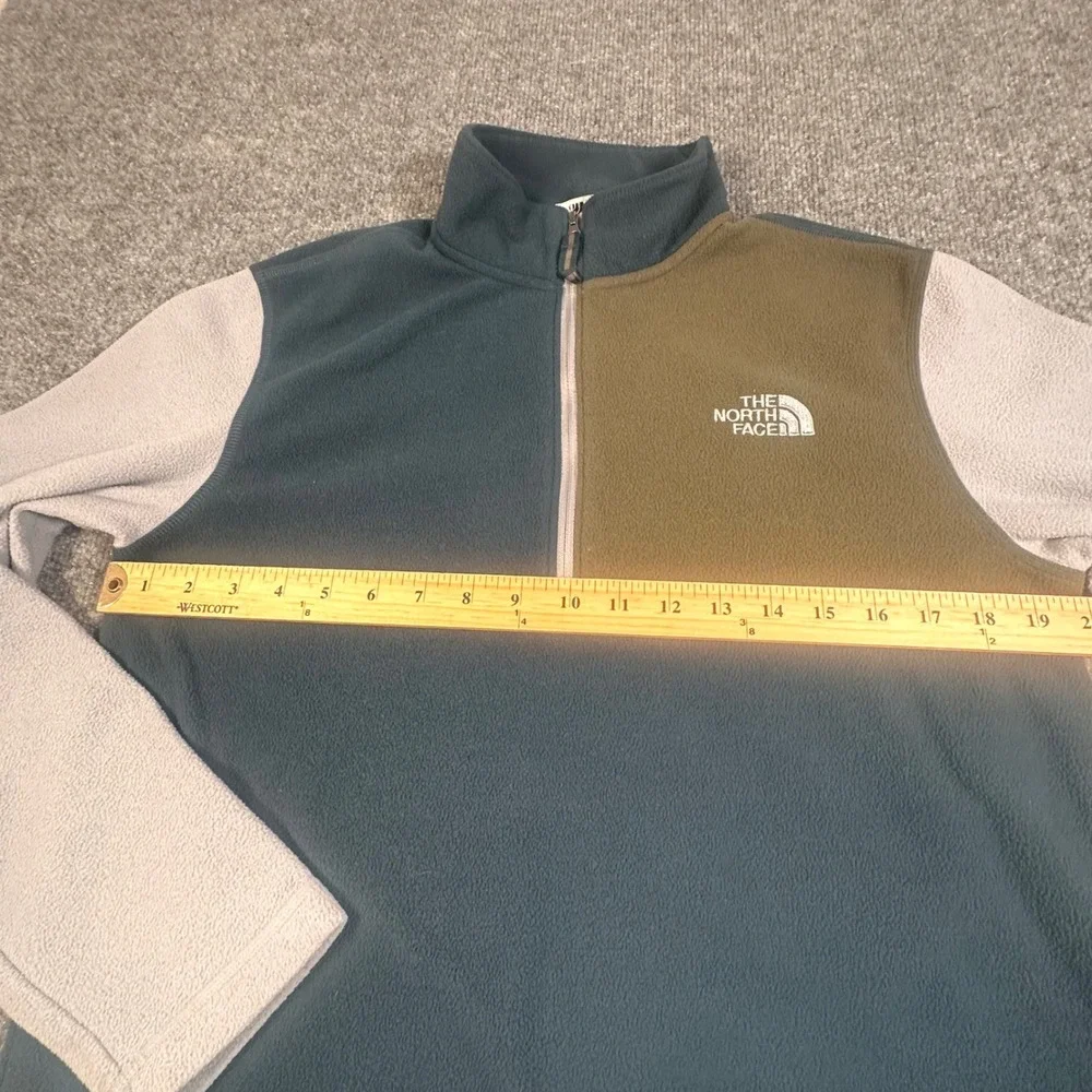 The North Face Mens Colorblock 1/4 Zip Fleece Pullover Teal Green Gray Small